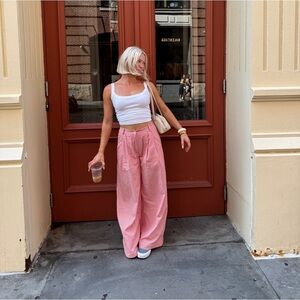 American vintage lightweight high waisted striped wide leg pants